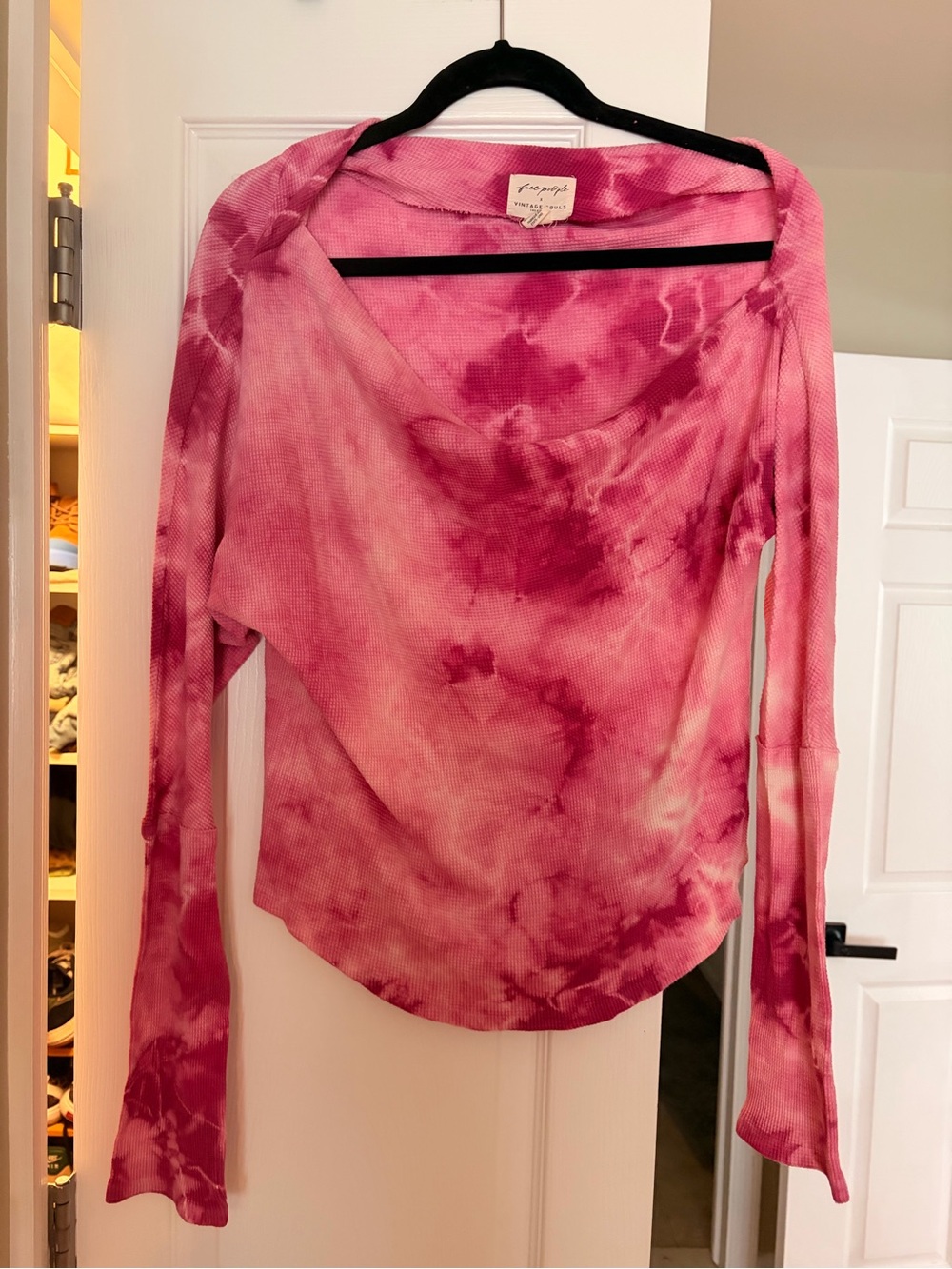 Free People Pink Tie-Dye Scoop Neck Long Sleeve Top